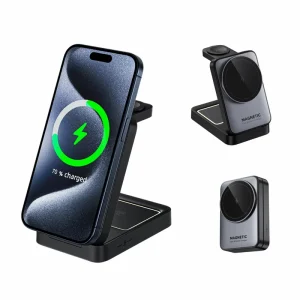 15W Foldable 3-in-1 Magnetic Wireless Charging Stand for iPhone Devices with Night Light