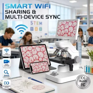 1600X Biological Digital Microscope with 7″ IPS Screen Professional Fine Focusing for Students and School Laboratory