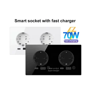 16A Smart WiFi EU Dual Wall Socket 110-240V 70W Type-C USB Outlets Fast Charge Work for Tuya Alexa Siri Google Home Yandex Alice