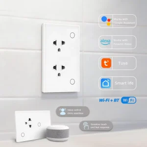 16A Tuya App Smart Socket With Power Monitor Adapter Individual Switch Control Double 3 Pin Wall Electrical Socket