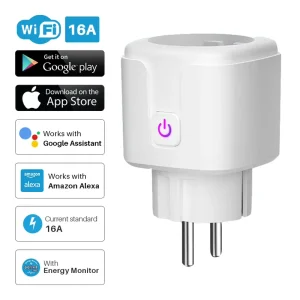 16A Wifi Tuya Smart Socket EU Power Monitor Timer Plug Smart Life App Remote Voice Control With Alexa Google Assistant IFTTT