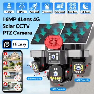 16MP 4 Lens Solar Security Camera 360 Panoramic AOV 4G Wireless CCTV Camera Industrial Monitoring System for Construction Site