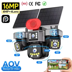 16MP Outdoor Engineering CCTV Camera 4G Solar 4 Lens 6 Motor Full Color Night Vision AOV Low Consumption Business SecurityCamera