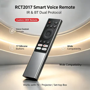 17 Keys IR BLE Voice Remote Control for Video Player Dual Protocol 2AAA Battery OEM ODM Factory