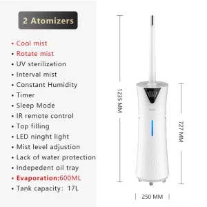 17L Cool Mist Smart Air Humidifier with IR Remote and AUTO Rotate for Office Room and Dry Air