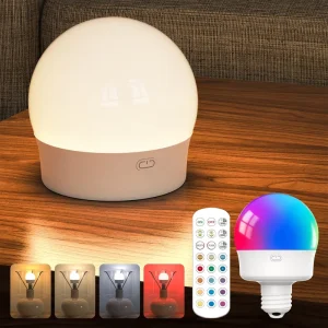 1800mAh LED Rechargeable Light Bulb with Remote Control, RGB, E27/E26, Hook, Smart Rechargeable Magnetic Bulb