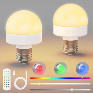 1800mAh Rechargeable LED Bulb, RGB E27/E26 Light Bulb with Remote Control, Hook, and Magnetic Base