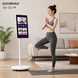 19-32 Inch 4K Low Blue Light Touch Follow Me TV 360° Rotate Portable Rolling Display Wireless Recharge for Home Gym Living Room