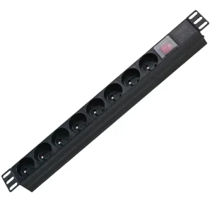 19 Inch 1U France Basic PDU 16A 250V 6 Way Aluminum Rackmount Power Distribution Unit with LED Switch for Server Cabinet