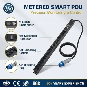 19in Rack Mount Industrial Plug Metered Smart PDU High Power 63A Single Phase Smart PDU for Date center