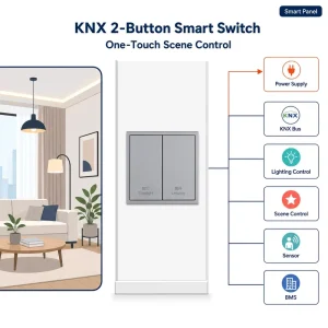 2 Gang 2 Control KNX Smart Life Wall Switch Metal Construction IP20 Rated Remote Control for Nursing Homes