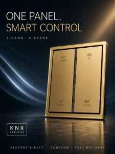 2 Gang 4 Control KNX Smart Light Wall Switch with Metal Construction for Villas