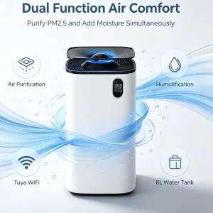 2 in 1 Air Purifier and Humidifier HEPA13 PM2.5 Tuya WiFi Smart for Home Large Bedroom