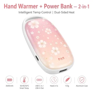 2 in 1 Hand Warmer Power Bank 3600mAh 30 50C Smart Temp Dual Sided Heat GaN Tech 5s USB C Aluminum Alloy OEM Custom