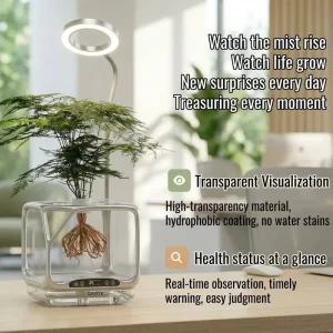 2-in-1 Smart Aeroponic Planter & Desktop Humidifier-Intelligent Plant Growth System with Transparent PVC Visual for