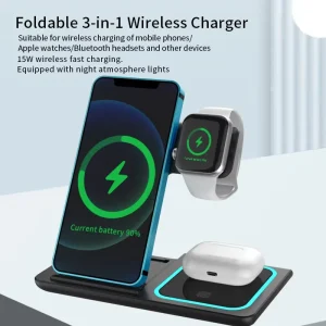 3-in-1 Magnetic Wireless Charging Stand 2.0, Fast 15W, Type-C Port Desktop Charger, Microphone Connection Pad