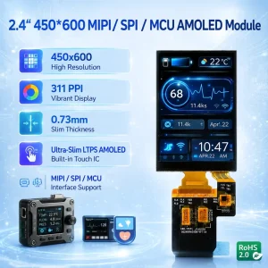 2.4 Inch 450×960 MIPI SPI MCU Interface AMOLED Display Module 800nits High Brightness for Electronic HMI AI Equipment