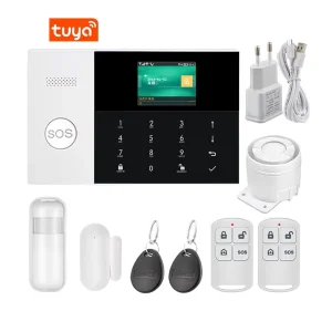 2.4 Inch Tuya WiFi GSM Intruder Alarm System Home Security Motion Sensor Siren Fire Alarm 433Mhz ABS Material 100 Detectors
