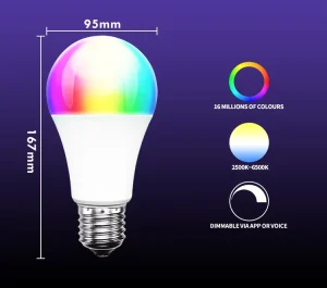 Smart Bulb 2.4 GHz WiFi LED Color-Changing Bulb with Sensor, B22/E27 Bases, AC Powered, Compatible with Alexa, Google Home, and Siri Shortcuts