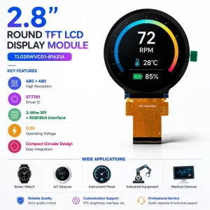 2.8 Inch Round LCD Screen 480×480 TFT Display Module RGB SPI Interface Touch Screen for Smart Home and Industrial Devices