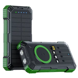 20000mAh Solar Power Bank, Built-in 4-Wire 15W Magnetic Wireless Charging & PD 22.5W Fast Charging