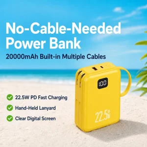 20000mAh High Capacity Power Bank with 22.5W PD Fast Charge, Smart Digital Display & Built-in Cables Custom LOGO Source Factory