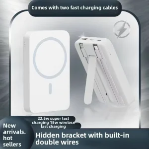 Wireless High-Capacity 20,000mAh PVC Power Bank with Built-In Cable Holder, Dual USB Type-C Outputs, Supports Fast Charging