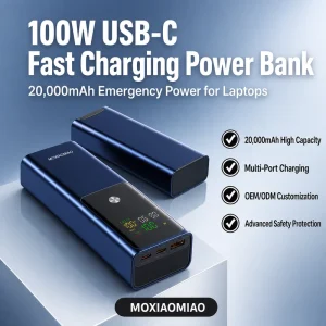 20000mAh Portable Power Bank 100W with Built in AC Plug Wireless Charging for Laptop Travel Business Use