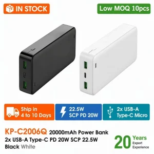 20000mAh Power Bank 2x USB A Type C PD 20W SCP 22.5W 4 LED Indicator in Stock Ready to Ship