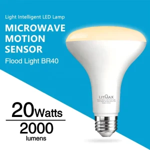 200W Equivalent LED Smart Light Bulb, E26/E27 Screw Base, Radar Motion Sensor, Garage/Yard, Rechargeable Option, AC-Powered, BR30/BR40 Flood