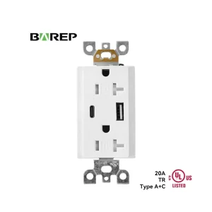 20A Duplex Receptacle NEMA 5 20R with USB A USB C 4.8A High Charging CULus Listed PC Shell UL94 V2 for US Commercial