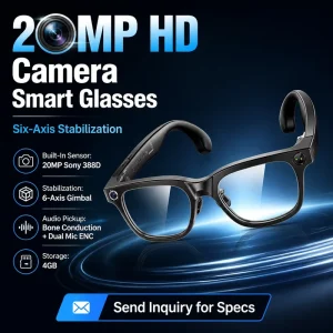 20MP AI Camera Smart Glasses with 1080P EIS Video Recording Camera Glasses for Hiking Cycling Vlogger
