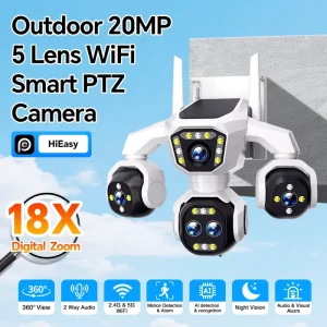 20MP Ultra HD WiFi CCTV Camera with Five Lens Quad View Smart Follow Full Color Night Surveillance IP66