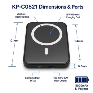 20W 5000mAh Magnetic Wireless Power Bank Compatible, 15W Fast Charge PD 20W USB-C, in Stock Ready to Ship