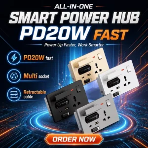 20W Fast Charging Retractable Charging Line 3 Outlets Wall USB Socket 1 USB A 1 USB C Ports Multifunctional Wall Switch Socket