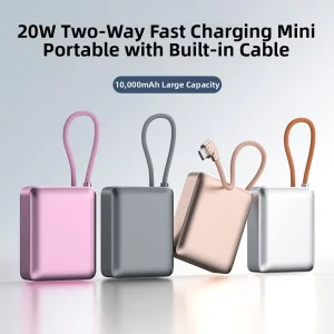 20W PD Built-in Cable Power Bank 10000mAh High Capacity Mini Portable Charger Portable Power Bank for Daily Travel Home Use