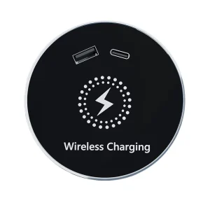 20W Desktop Flush-Mount Alloy Wireless Charger with Fast Charging and USB Type-C, Concealed in ABS Hotel Furniture, Office Desks, and Bedside Tables