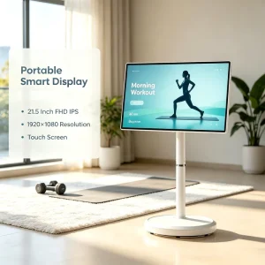 21.5 Inch Indoor Smart Portable Tv Stand Touchscreen 1080p Fhd Android 12 Home Use Exhibition Display Camera Wifi Bt Remote