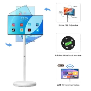 21.5 Inch Interactive Smart TV Display Rollable Touch Screen Portable Tv 1080P Lcd Monitor Android Tablet Tv on Wheels