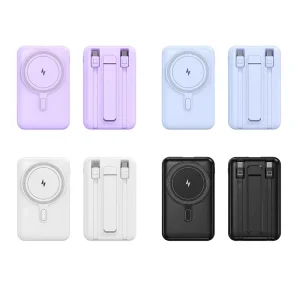 22.5W 10000mAh Magnetic Wireless Charging Power Bank, 15W Wireless Output, with Stand and 2 Built-in Cables