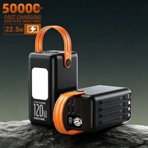 22.5W Fast Charging Power Bank Built-in 4 Cables High Capacity Portable 50000mAh Power Station LED Light Digital Display