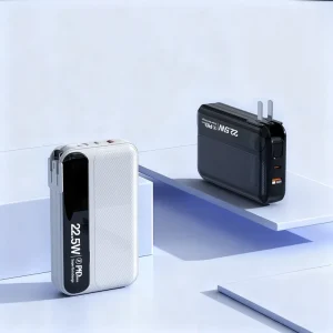 22.5W PD Fast Charging 20000mAh Portable Power Bank with Built in Cables & Folding AC Plug LED Display USB C Li Polymer Battery