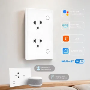 220V 16A Double 3 Pin Multifunction Thai Smart Sockets With Wi-fi Tempered Glass Panel For Thailand Vietnam Philippines Market