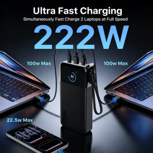 222W 25000mAh Power Bank Color Screen Display Fast Charging Portable Charger Powerbank for Laptop Macbook iPhone