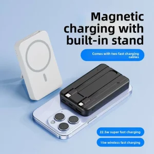 225W Magnetic Wireless Charging 20,000mAh PVC Power Bank with Built-In Cable Holder, Simultaneous Output Through 2 Type-C Ports, High-Capacity Fast Charging