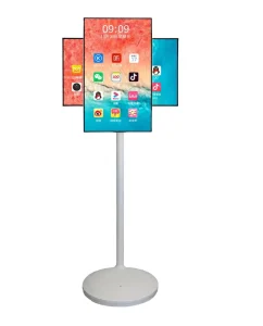 23.8 Inch Mobile Smart Display Battery Powered Portable Screen Smooth Wheels for Indoor Cinema Elevator Business Applications