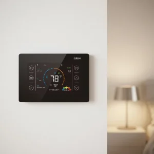 24V WiFi AC Smart Thermostat ABS PVC Rectangle Modern Wall Mounted Energy Saving Multi Scene Hospital School Graphic Design