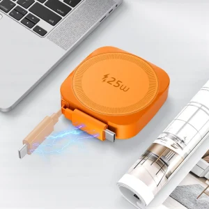 25W Magnetic Wireless Charger with 70 cm Retractable Type-C Data Cable, Portable Fast-Charging Pad