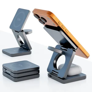 25W Foldable 3-in-1 Magnetic Wireless Charger Stand, Portable Fast Charging Station for iPhone, Apple Watch, and AirPods