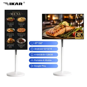 27 32 Inch Smart Portable Android 13 4K Touch Monitor LCD Screen FHD 8+128GB Digital Signage for Restaurant Menus and Animations